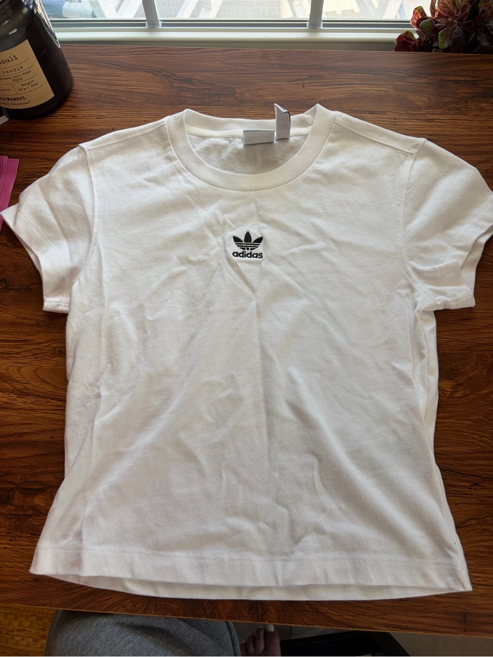 adidas White Crewneck Tee with Black Trefoil Tag